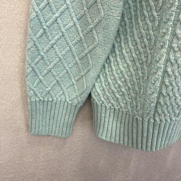 Talbots Cable Knit Sweater Womens Petite Large PL Aqua Blue Buttons Old Money - Picture 5 of 16